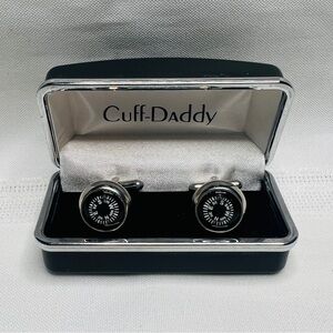 Cuff Daddy Compass Cufflinks‎ Black Stainless Steel EUC Presentation Box